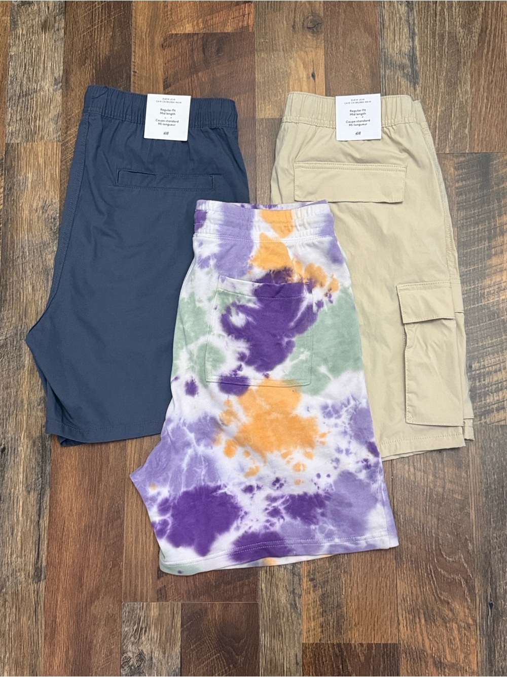 H&M Men’s Shorts Bundle 3-Piece Size Medium Cargo Drawstring Tie-Dye